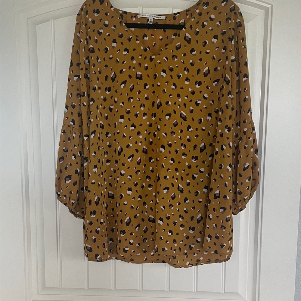 Collective Concepts Leopard Print Blouse in Mustard